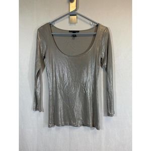 Ralph Lauren Black Label Silver Metallic Long Sleeve Top XS Shirt Viscose D61